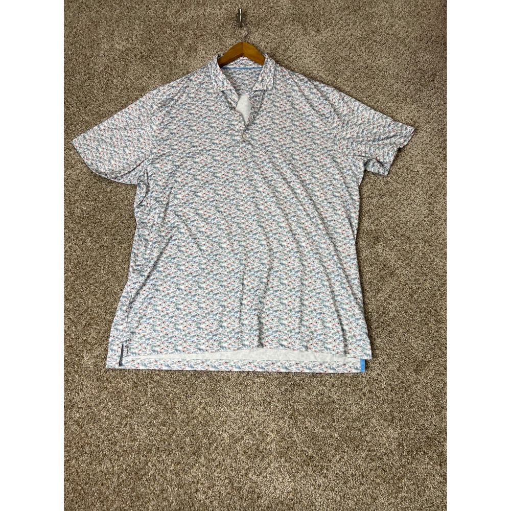 Johnnie-O Mens XL Cassette Tape Boombox Print Performance Polo Shirt White Multi